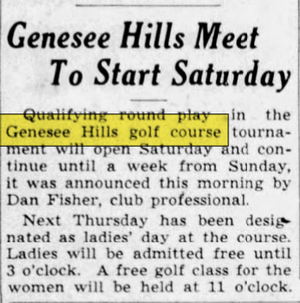 Genesee Hills Golf Course - Jul 26 1935 Article (newer photo)